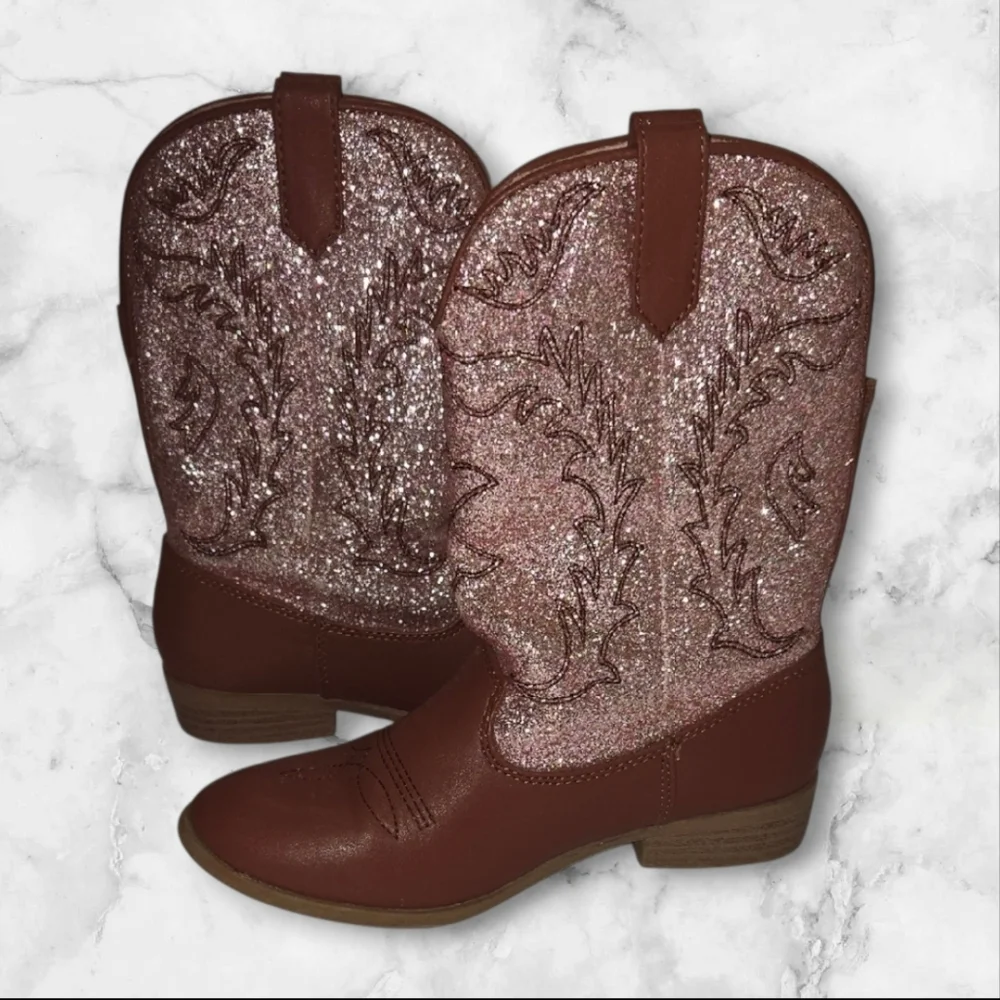 Dream Pairs ✨ Adorable Girls’ Brown Boots with Pink Sparkly Glitter ✨